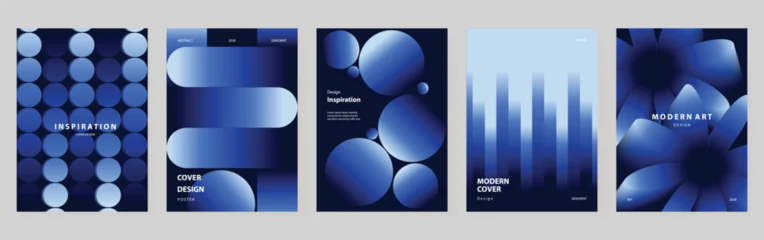Abstract gradient poster templates set. Vector blue geometric covers with blurred light effects, modern grid layouts and futuristic shapes for flyer, brochure and presentation design. © TWINS DESIGN STUDIO
