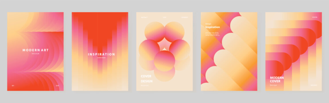 Abstract red gradient poster templates set. Vector modern covers with glowing geometric shapes, spiral forms, diagonal lines and blurred effects for flyer, brochure and presentation design.