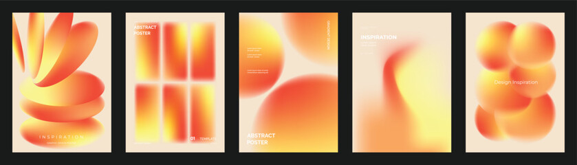 Abstract red gradient poster templates set. Vector modern covers with glowing geometric shapes, spiral forms, diagonal lines and blurred effects for flyer, brochure and presentation design.