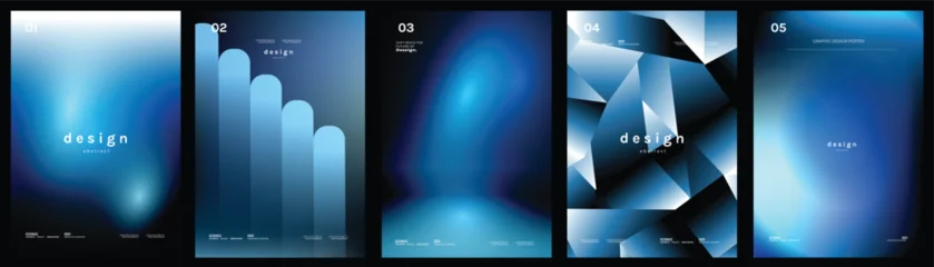 Abstract gradient poster templates set. Vector blue geometric covers with blurred light effects, modern grid layouts and futuristic shapes for flyer, brochure and presentation design. © TWINS DESIGN STUDIO