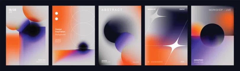Fototapete Bären Abstract gradient poster templates set. Vector colorful covers with glowing organic shapes, fluid curves and vibrant orange purple yellow forms on dark backgrounds for modern graphic design.  © TWINS DESIGN STUDIO
