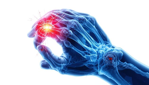 Hand pain concept. Arthritis inflammation in fingers. Medical anatomy.