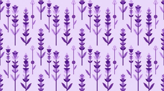 Seamless pattern of abstract geometric lavender sprigs on purple background