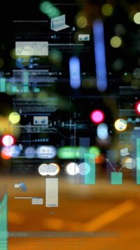 Animation of statistics and data processing over cityscape