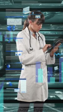 Animation of data processing over businessman using smartphone