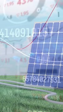 Animation of financial data processing over solar panel