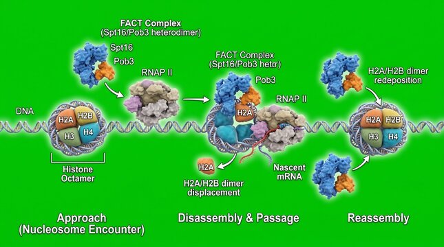 FACT complex mechanism of nucleosome reorganization and histone chaperone activity