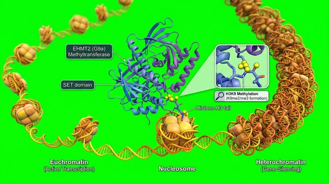 G9a Methyltransferase Enzyme Modifying Histone H3K9 Protein Structure Illustration