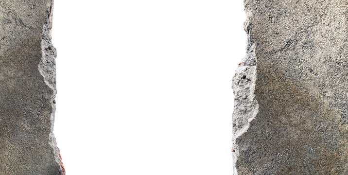cracked cement wall isolated on white