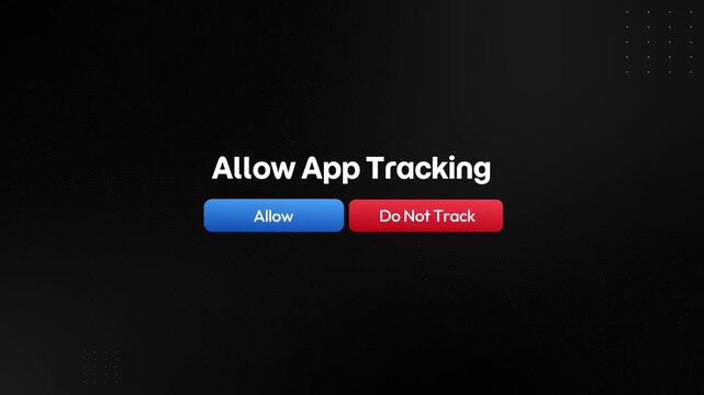 App tracking permission choice with allow and don't allow button clicking, close up, 4k animation