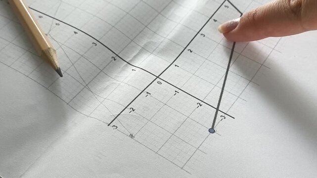 Student marking points on a coordinate graph during a math lesson, coordinate geometry, learning and academic education.