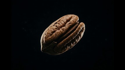 Naklejka premium Single pecan nut on black background