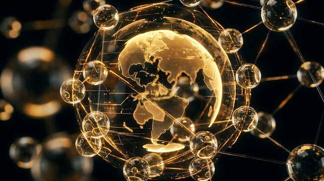 Global network structure with golden globe and spheres