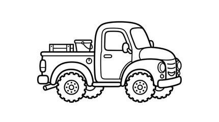Fototapeta premium Cute Pickup Truck Coloring Page For Kids Vector Illustration