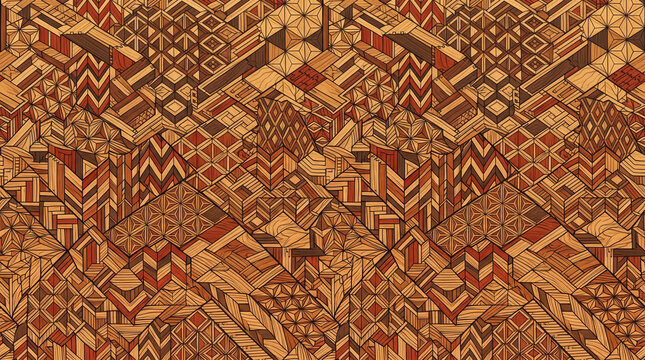 Geometric aztec tribal pattern in warm orange and brown tones with intricate ethnic elements geometric design ethnic texture brown background native design cultural texture repeating pattern