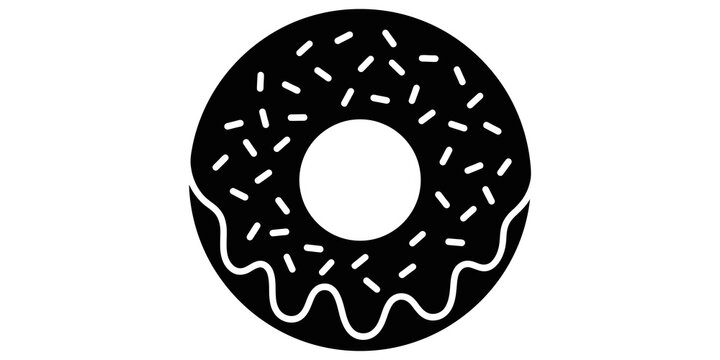 Delicious black silhouette donut with white icing and sprinkles sweet dessert.