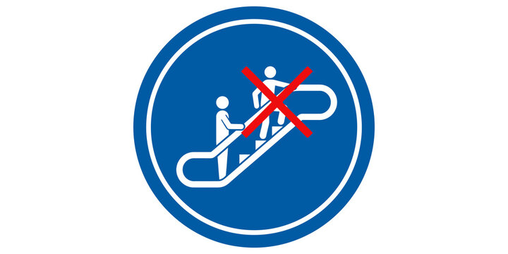 Do not walk or run up on escalator blue circular warning sign icon.