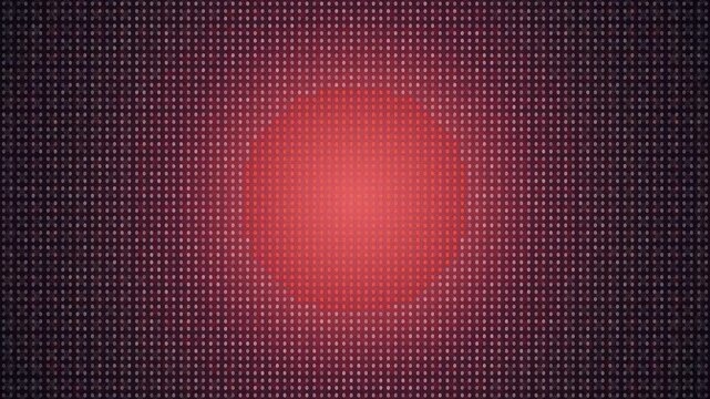 Abstract digital background with red glowing circle on a dark dotted grid pattern