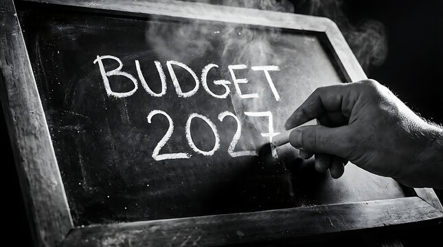 Hand writing budget on chalkboard