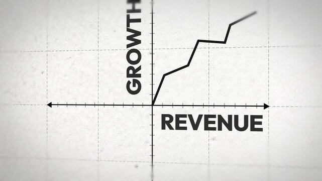 Graph showing revenue and growth trends with upward trajectory on grid background, business analytics concept, 4k animation.
