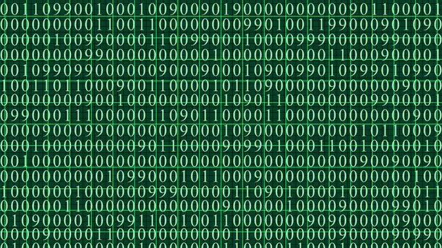 Digital binary code background, with scrolling green, numbers, data stream, concept for technology, and cyber security projects