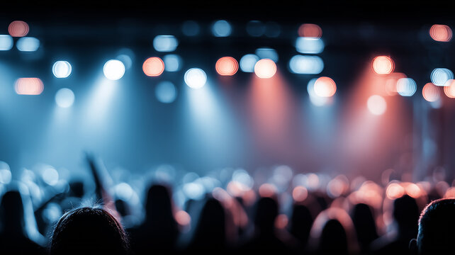 A crowd watches an illuminated concert stage representing live music entertainment events and energetic audience experiences
