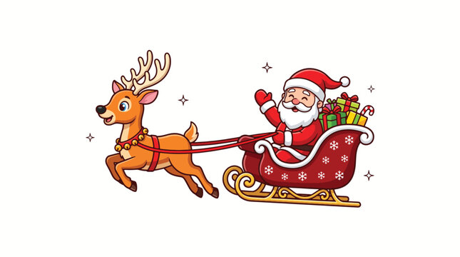 Santa Claus Riding Sleigh with Reindeer and Gifts Illustration.