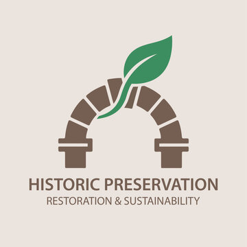Logo Design for Historic Preservation and Sustainable Restoration Featuring a Stone Arch and a Green Leaf