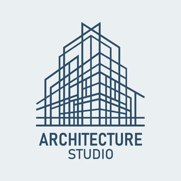 Modern Architecture Studio Logo Featuring a Stylized Skyscraper Line Art Icon for Professional Design Firms
