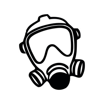 Black and White Vector Illustration of a Full Face Gas Mask Respirator for Industrial and Safety Protection