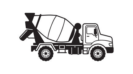 Fototapeta premium Minimal black and white line drawing of a cement mixer truck in motion.