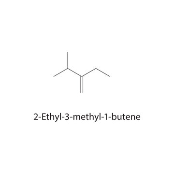 2-Ethyl-3-methyl-1-butene skeletal structure. alkene compound schematic illustration. Simple diagram, chemical formula.