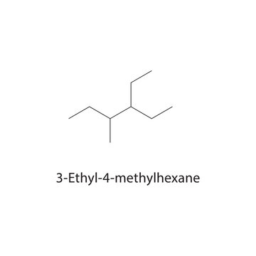 3-Ethyl-4-methylhexane skeletal structure. alkane compound schematic illustration. Simple diagram, chemical formula.