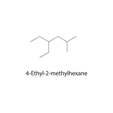 4-Ethyl-2-methylhexane skeletal structure. alkane compound schematic illustration. Simple diagram, chemical formula.