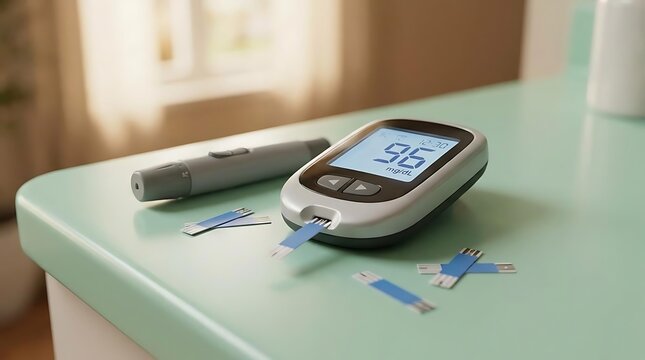 Blood glucose monitoring kit on table