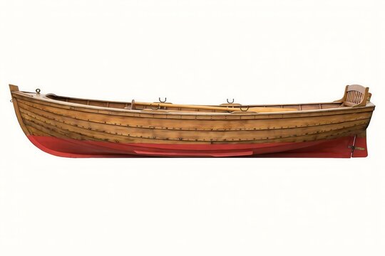 A small wooden rowing boat isolated on a simple plain surface
