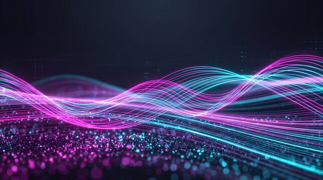 Abstract Glowing Neon Data Wave Background