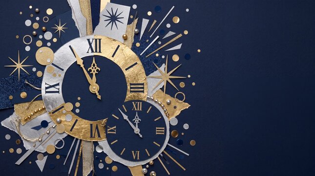 New Year Countdown Clock with Gold and Silver Decoration