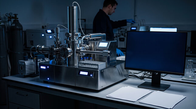 Laboratory mass spectrometer used for forensic analysis and chemical testing.