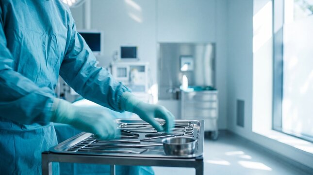Surgeon Preparing Sterile Instruments in Operating Room