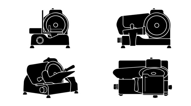 Industrial Meat Slicer Silhouette Icons for Deli Kitchen Design