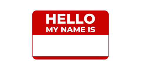 Red hello my name is sticker badge for introduction identity tag event conference. © Ahmadhassan