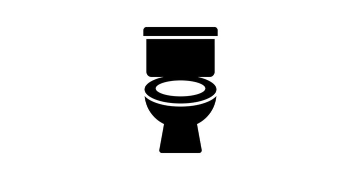 Black toilet icon isolated on transparent background, simple modern bathroom fixture for hygiene and sanitation needs.