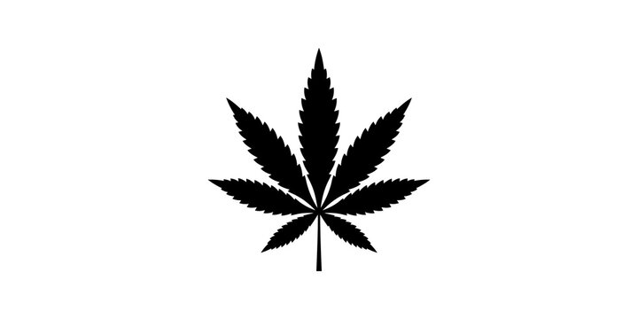 Cannabis leaf silhouette symbol featuring black serrated edges representing marijuana hemp and herbal medicine for legal dispensary branding and wellness designs.