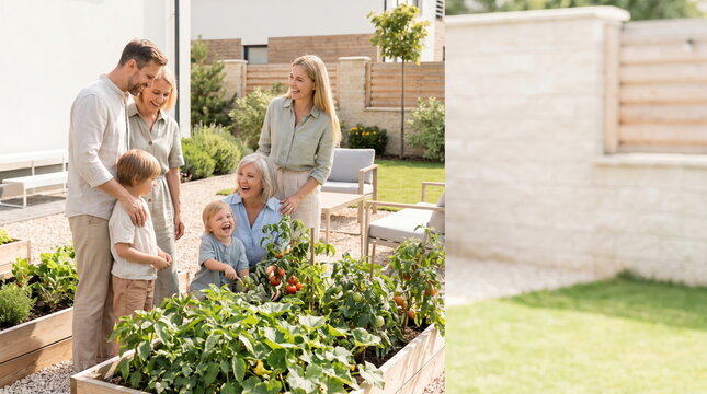 Family Gardening Together in Backyard for a Healthy Lifestyle