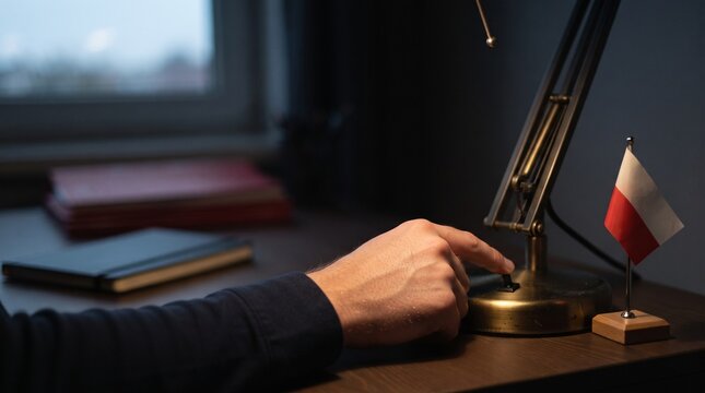 man point a lamp