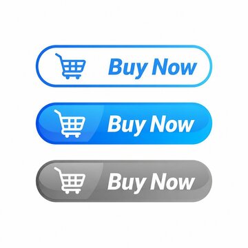 Modern buy now button with shopping cart icon in different styles