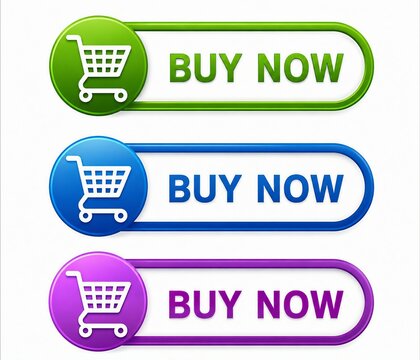 Colorful buy now shopping cart button set with modern design for ecommerce websites