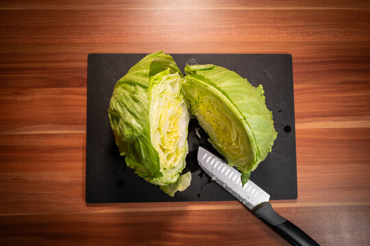 Halved Iceberg Lettuce Ready for Salad Preparation