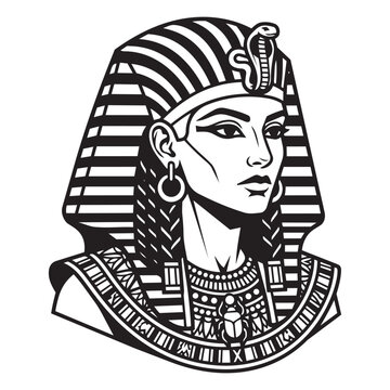 Title Option 1: Ancient Egyptian Pharaoh Queen Cleopatra Vector Illustration Line Art Portrait Nemes Headdress Scarab Jewelry Tattoo Design Graphic Icon Cut File.